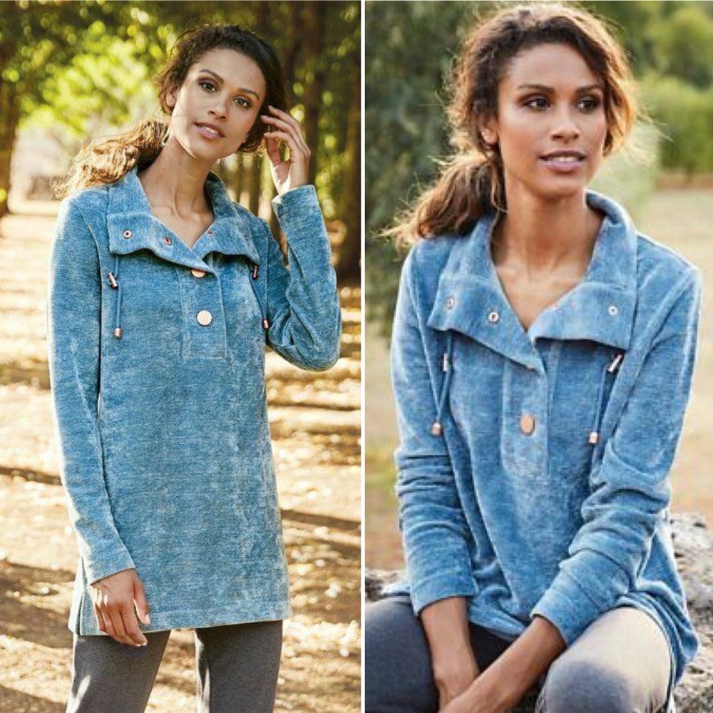 Soft Surroundings St.Germaine Blue Velour Pullover Sweater